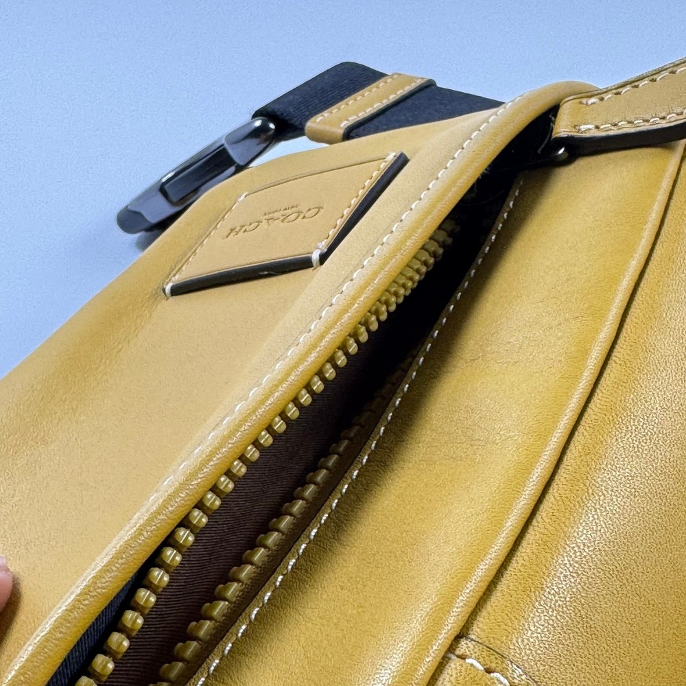 Coach Edge L Pack Small Leather Flax Yellow Sling Bag CM154 Unisex Travel Carry - Picture 7 of 9